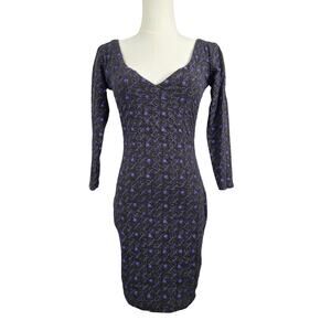 Vintage 90s Squeeze Knits Abstract Floral Whimsygoth Post-Punk Bodycon Dress